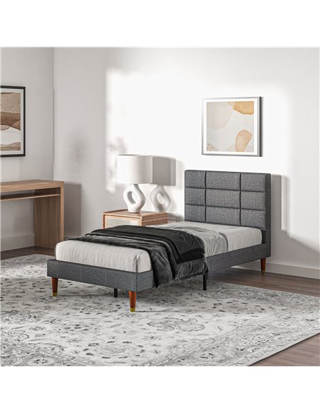 HOMCOM Upholstered Single Bed Frame, with Slats - Grey 831-798V71GY - pic 98812 | FastDaddyshop