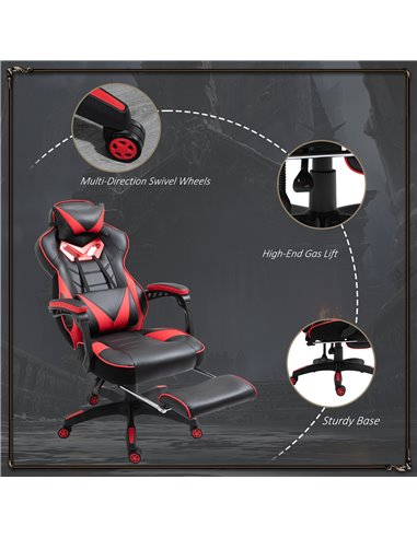 Vinsetto Ergonomic Racing Gaming Chair Office Desk Chair Adjustable Height Recliner with Wheels, Headrest, Lumbar Support, Retra