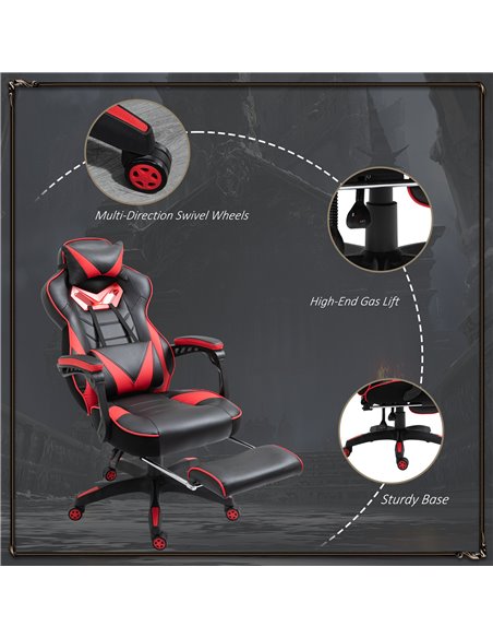 Vinsetto Ergonomic Racing Gaming Chair Office Desk Chair Adjustable Height Recliner with Wheels, Headrest, Lumbar Support, Retra - pic 9882 | FastDaddyshop
