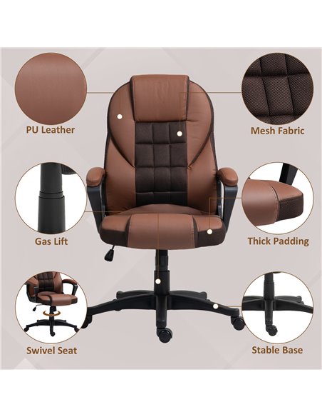 HOMCOM Faux Leather Office Chair - Brown 921-733V70BN - pic 98835 | FastDaddyshop