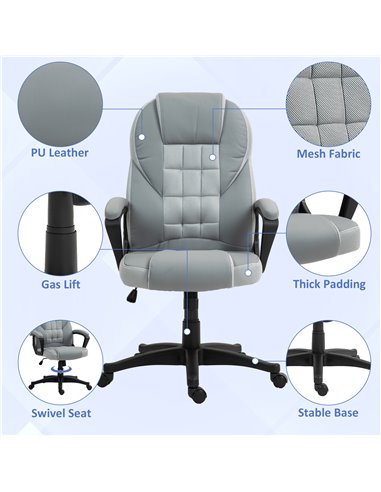 HOMCOM Faux Leather Office Chair - Grey 921-733V70GY