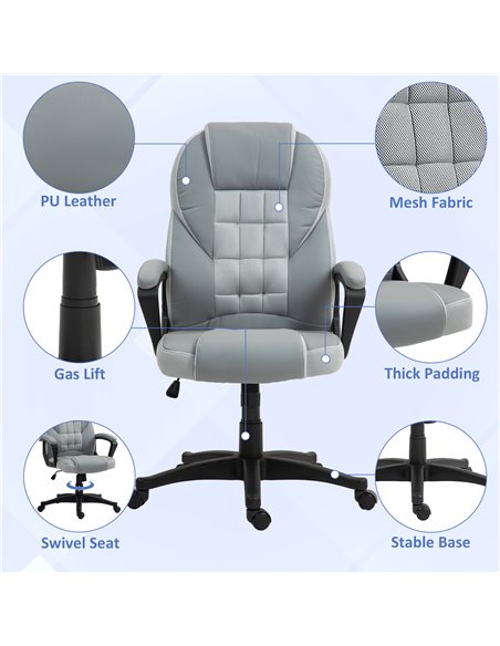 HOMCOM Faux Leather Office Chair - Grey 921-733V70GY - pic 98844 | FastDaddyshop