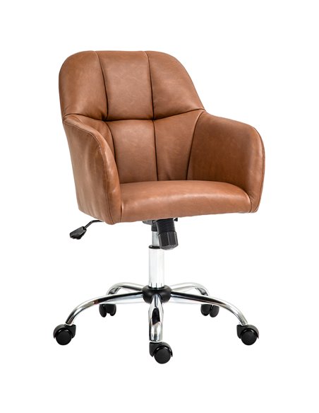 HOMCOM Faux Leather Tub Office Chair, with Wheels - Brown 921-764V70BN - pic 98849 | FastDaddyshop