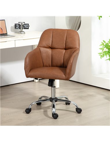 HOMCOM Faux Leather Tub Office Chair, with Wheels - Brown 921-764V70BN