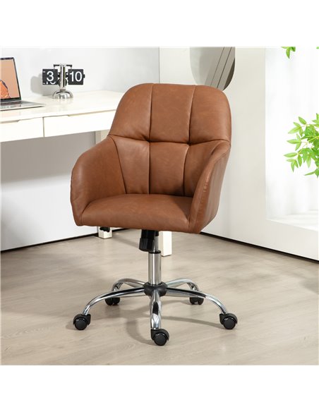 HOMCOM Faux Leather Tub Office Chair, with Wheels - Brown 921-764V70BN - pic 98850 | FastDaddyshop