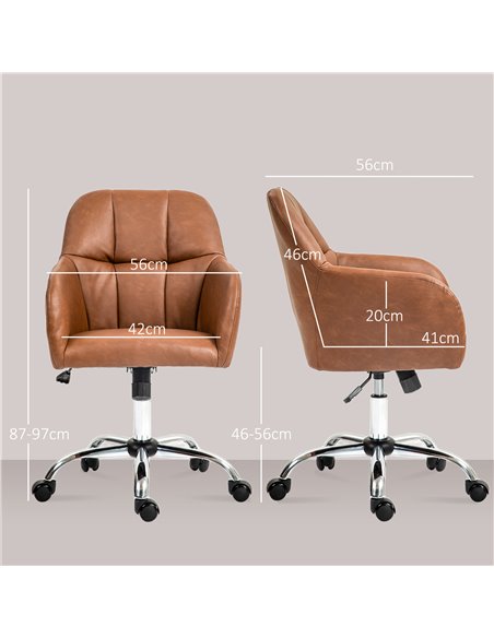 HOMCOM Faux Leather Tub Office Chair, with Wheels - Brown 921-764V70BN - pic 98851 | FastDaddyshop