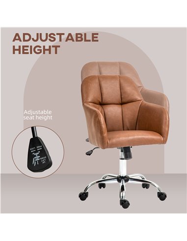 HOMCOM Faux Leather Tub Office Chair, with Wheels - Brown 921-764V70BN