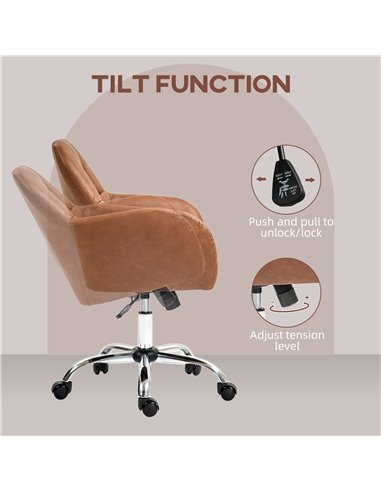 HOMCOM Faux Leather Tub Office Chair, with Wheels - Brown 921-764V70BN
