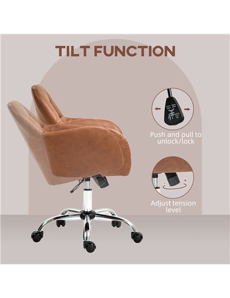 HOMCOM Faux Leather Tub Office Chair, with Wheels - Brown 921-764V70BN - pic 98853 | FastDaddyshop