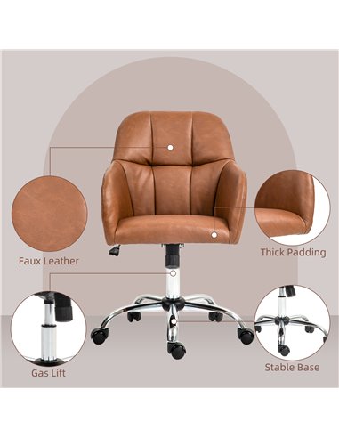 HOMCOM Faux Leather Tub Office Chair, with Wheels - Brown 921-764V70BN