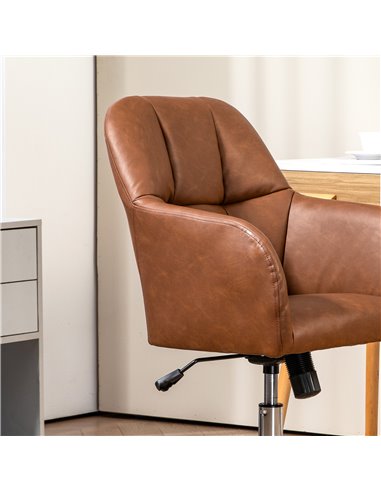 HOMCOM Faux Leather Tub Office Chair, with Wheels - Brown 921-764V70BN