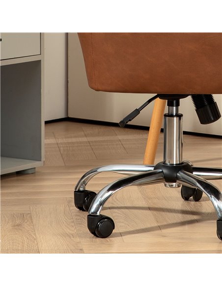 HOMCOM Faux Leather Tub Office Chair, with Wheels - Brown 921-764V70BN - pic 98857 | FastDaddyshop