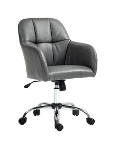 HOMCOM Faux Leather Tub Office Chair, with Wheels - Grey 921-764V70GY