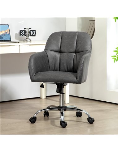 HOMCOM Faux Leather Tub Office Chair, with Wheels - Grey 921-764V70GY