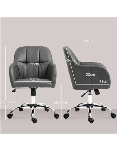 HOMCOM Faux Leather Tub Office Chair, with Wheels - Grey 921-764V70GY