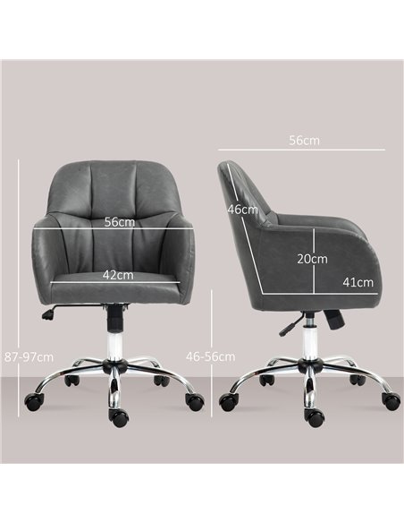 HOMCOM Faux Leather Tub Office Chair, with Wheels - Grey 921-764V70GY - pic 98860 | FastDaddyshop