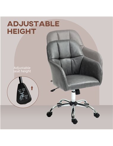 HOMCOM Faux Leather Tub Office Chair, with Wheels - Grey 921-764V70GY