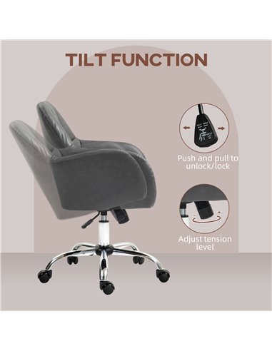 HOMCOM Faux Leather Tub Office Chair, with Wheels - Grey 921-764V70GY