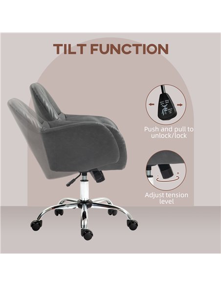 HOMCOM Faux Leather Tub Office Chair, with Wheels - Grey 921-764V70GY - pic 98862 | FastDaddyshop