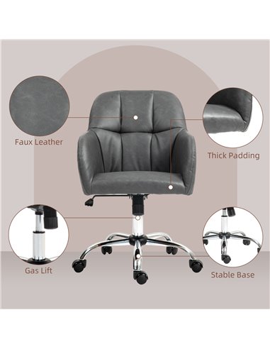 HOMCOM Faux Leather Tub Office Chair, with Wheels - Grey 921-764V70GY