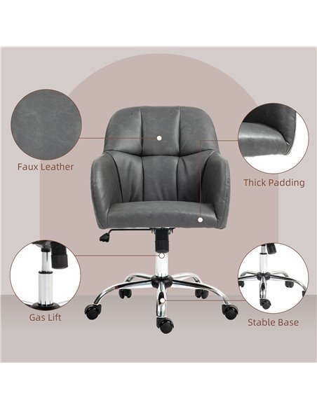 HOMCOM Faux Leather Tub Office Chair, with Wheels - Grey 921-764V70GY - pic 98864 | FastDaddyshop