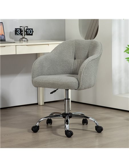 HOMCOM Teddy Fleece Swivel Office Chair - Grey 921-762V70GY - pic 98868 | FastDaddyshop