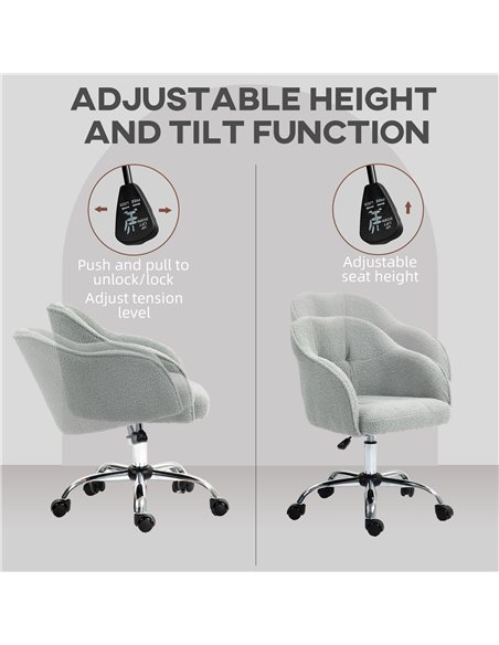 HOMCOM Teddy Fleece Swivel Office Chair - Grey 921-762V70GY - pic 98870 | FastDaddyshop