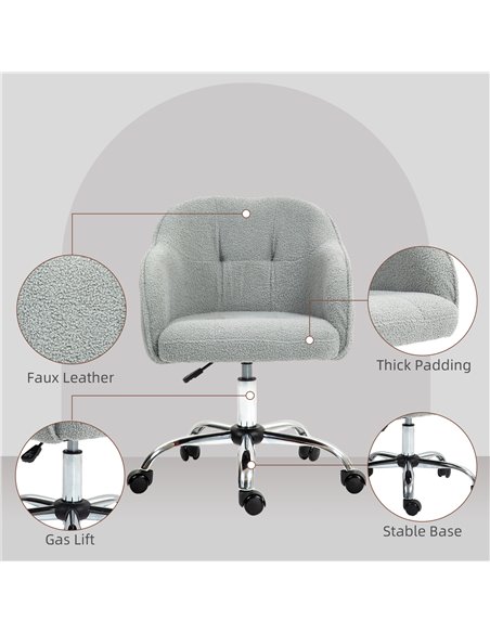 HOMCOM Teddy Fleece Swivel Office Chair - Grey 921-762V70GY - pic 98872 | FastDaddyshop