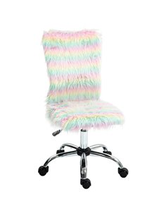 HOMCOM Armless Computer Desk Chair, Fluffy Fabric Swivel Office Chair, Makeup Vanity Chair with Height Adjustable, Wheels, for H