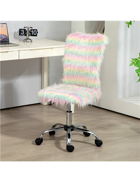 HOMCOM Armless Computer Desk Chair, Fluffy Fabric Swivel Office Chair, Makeup Vanity Chair with Height Adjustable, Wheels, for H - pic 98886 | FastDaddyshop