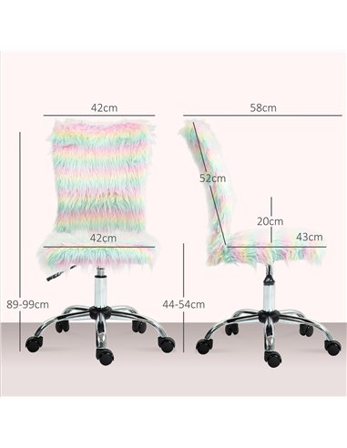 HOMCOM Armless Computer Desk Chair, Fluffy Fabric Swivel Office Chair, Makeup Vanity Chair with Height Adjustable, Wheels, for H
