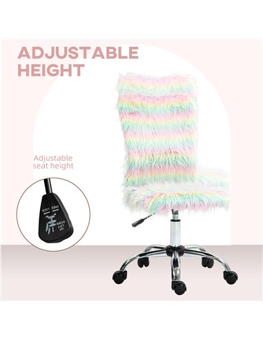 HOMCOM Armless Computer Desk Chair, Fluffy Fabric Swivel Office Chair, Makeup Vanity Chair with Height Adjustable, Wheels, for H