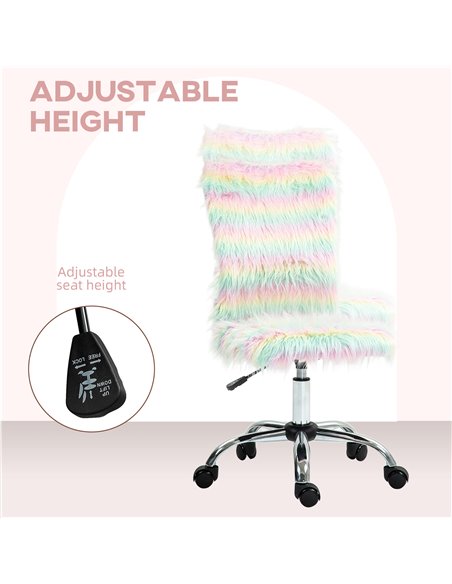 HOMCOM Armless Computer Desk Chair, Fluffy Fabric Swivel Office Chair, Makeup Vanity Chair with Height Adjustable, Wheels, for H - pic 98888 | FastDaddyshop