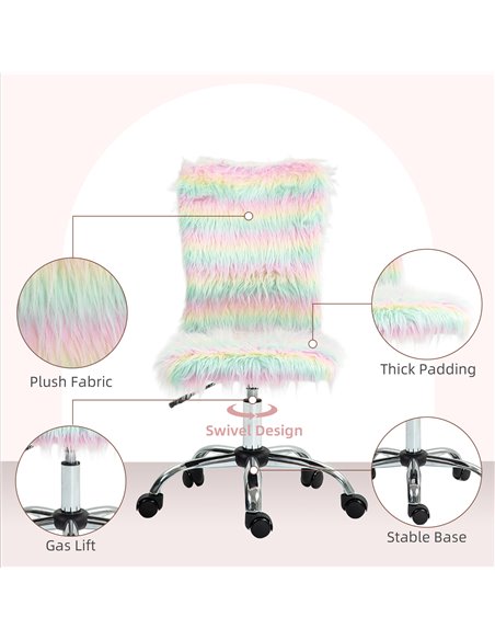 HOMCOM Armless Computer Desk Chair, Fluffy Fabric Swivel Office Chair, Makeup Vanity Chair with Height Adjustable, Wheels, for H - pic 98889 | FastDaddyshop