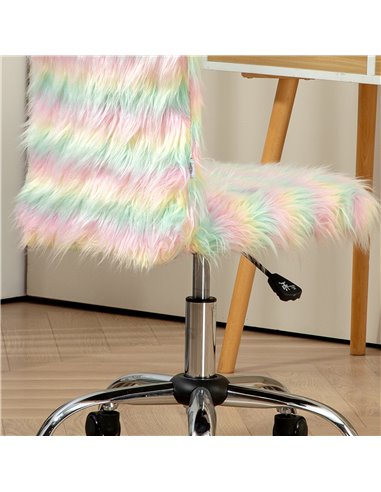 HOMCOM Armless Computer Desk Chair, Fluffy Fabric Swivel Office Chair, Makeup Vanity Chair with Height Adjustable, Wheels, for H