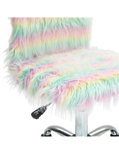 HOMCOM Armless Computer Desk Chair, Fluffy Fabric Swivel Office Chair, Makeup Vanity Chair with Height Adjustable, Wheels, for H