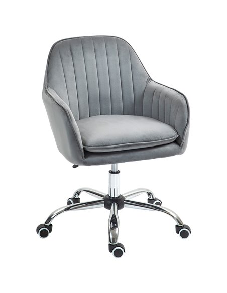 HOMCOM Office Chair, Swivel Desk Chair, Velvet-Feel Fabric Vanity Chair with Adjustable Height and Rolling Wheels for Home Work  - pic 98894 | FastDaddyshop