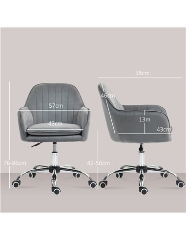HOMCOM Office Chair, Swivel Desk Chair, Velvet-Feel Fabric Vanity Chair with Adjustable Height and Rolling Wheels for Home Work 