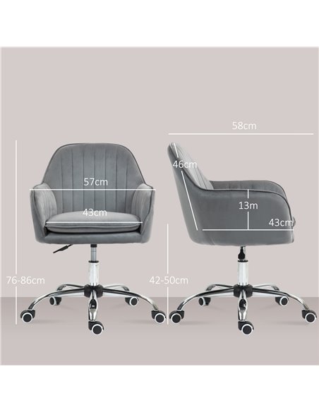HOMCOM Office Chair, Swivel Desk Chair, Velvet-Feel Fabric Vanity Chair with Adjustable Height and Rolling Wheels for Home Work  - pic 98896 | FastDaddyshop