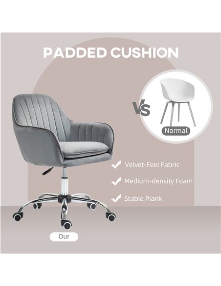 HOMCOM Office Chair, Swivel Desk Chair, Velvet-Feel Fabric Vanity Chair with Adjustable Height and Rolling Wheels for Home Work  - pic 98897 | FastDaddyshop