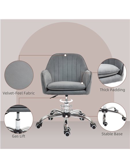HOMCOM Office Chair, Swivel Desk Chair, Velvet-Feel Fabric Vanity Chair with Adjustable Height and Rolling Wheels for Home Work  - pic 98898 | FastDaddyshop