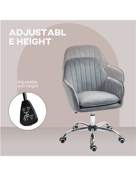 HOMCOM Office Chair, Swivel Desk Chair, Velvet-Feel Fabric Vanity Chair with Adjustable Height and Rolling Wheels for Home Work  - pic 98899 | FastDaddyshop
