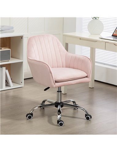 HOMCOM Velvet-Feel Tub Office Chair, with Seat Cushion - Pink 921-747V70PK