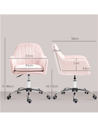 HOMCOM Velvet-Feel Tub Office Chair, with Seat Cushion - Pink 921-747V70PK