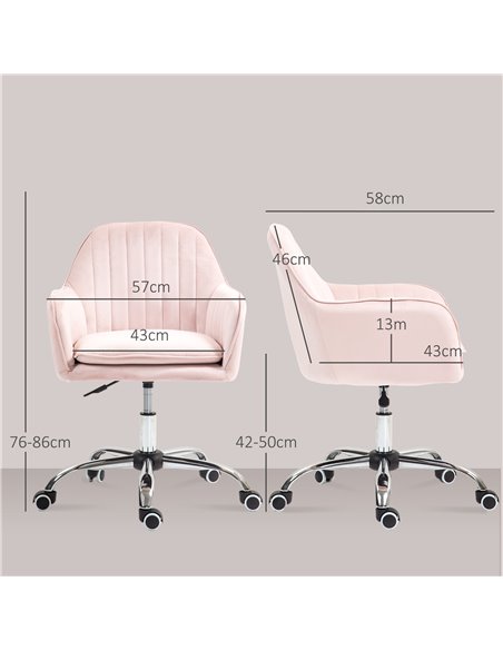 HOMCOM Velvet-Feel Tub Office Chair, with Seat Cushion - Pink 921-747V70PK - pic 98905 | FastDaddyshop
