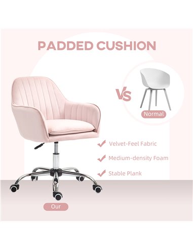 HOMCOM Velvet-Feel Tub Office Chair, with Seat Cushion - Pink 921-747V70PK