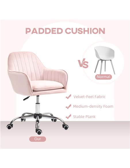 HOMCOM Velvet-Feel Tub Office Chair, with Seat Cushion - Pink 921-747V70PK - pic 98906 | FastDaddyshop