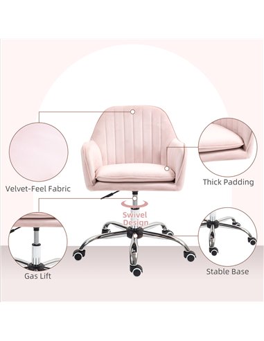 HOMCOM Velvet-Feel Tub Office Chair, with Seat Cushion - Pink 921-747V70PK