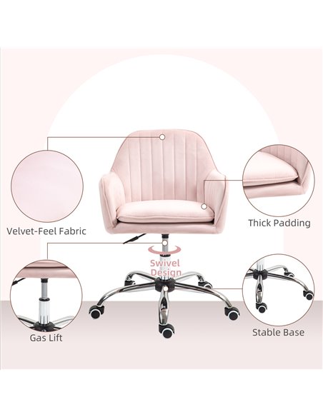 HOMCOM Velvet-Feel Tub Office Chair, with Seat Cushion - Pink 921-747V70PK - pic 98907 | FastDaddyshop