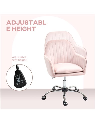 HOMCOM Velvet-Feel Tub Office Chair, with Seat Cushion - Pink 921-747V70PK